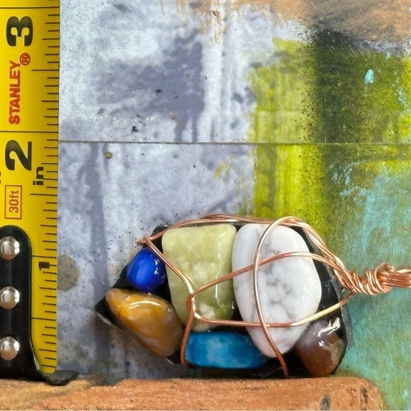 Necklace Pendant, Handmade assemblage Wire Wrapped real Stones Resin Set 4300 G - Picture 6 of 11